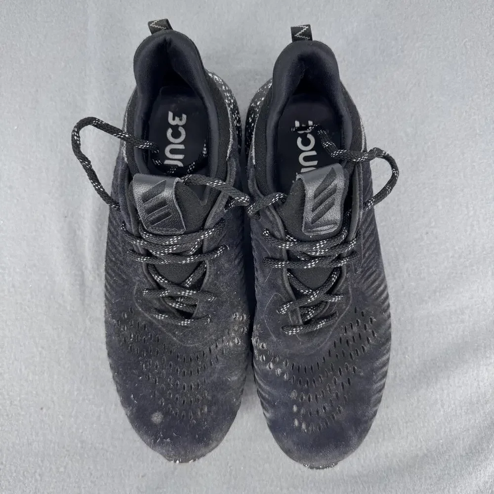 Adidas Alphabounce Suede Leather Sneakers Mens 9 Black Speckled‎ Running Shoes